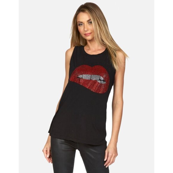 Lauren Moshi Size XS Peyton Crystal Biting Lip Tank Longline Ultra Soft Knit - Picture 4 of 11